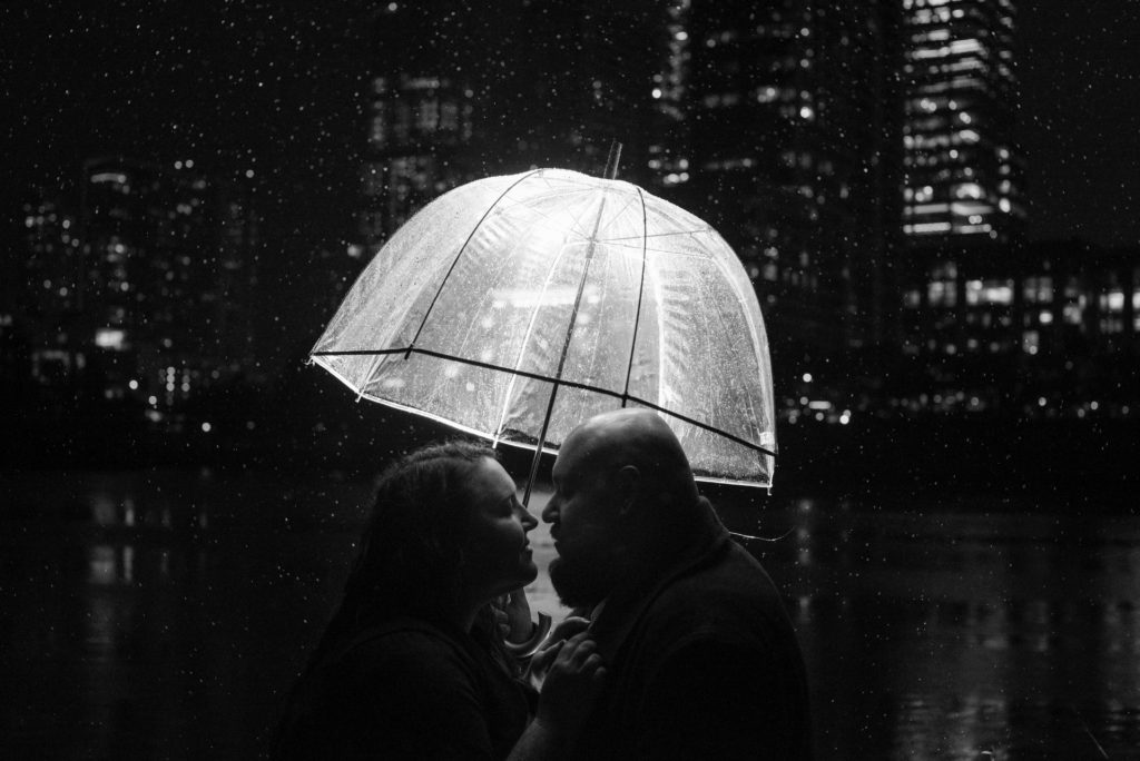 Austin skyline engagement - rainy day night photography -  What to wear for engagement photos