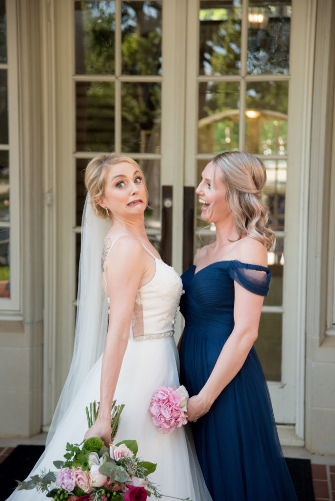 silly faces with the bride and bridesmaid